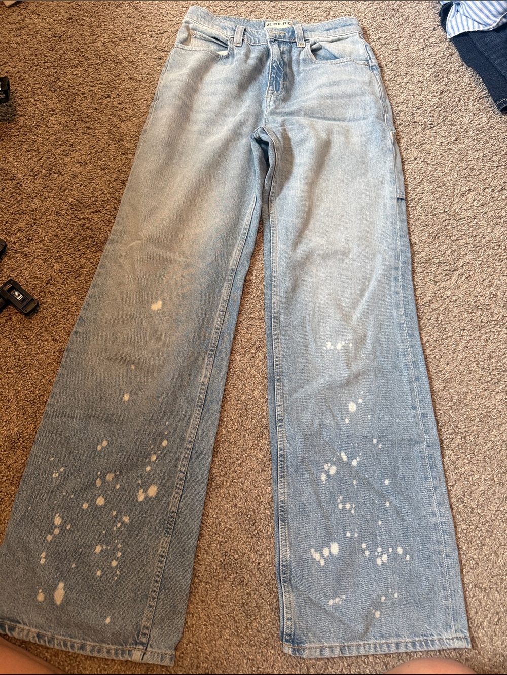 We The Free Light Blue Flare Jeans with Paint-Splash Accents
